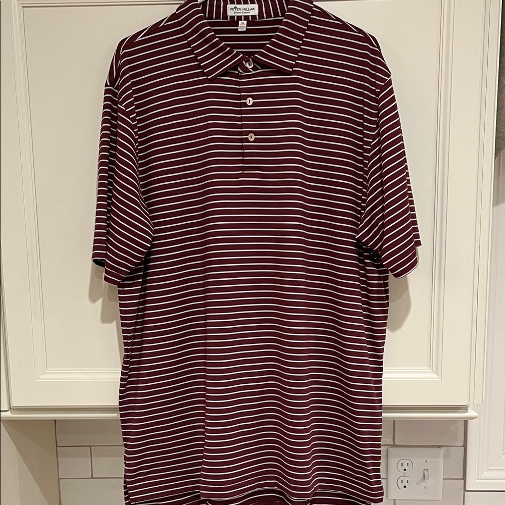 Peter Millar Burgundy and White Striped Polo